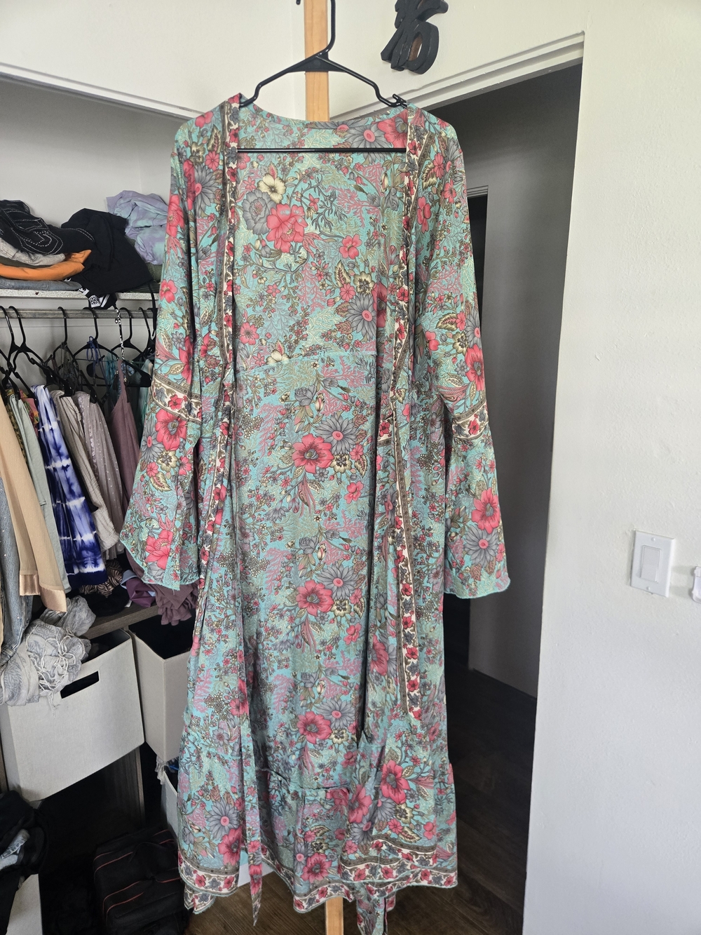 Floral Long Duster Cardigan in Mint and Pink - Mystic Closet Hawaii EXCLUSIVE